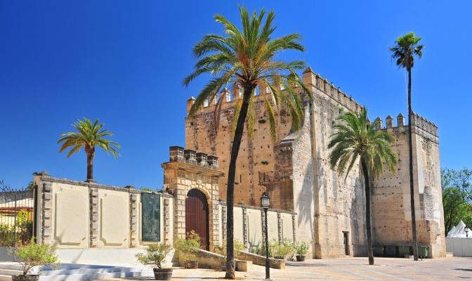 Alcázar of Jerez de la Frontera, a historic Almohad fortress and palace in Cádiz province, Andalusia, Spain.