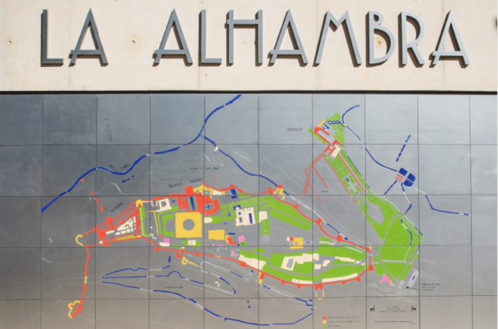 Mural depicting the Alhambra, located near the ticket office at the monument's entrance.